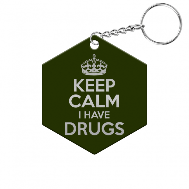 Keep Calm I Have Drugs Hexagon Keychain